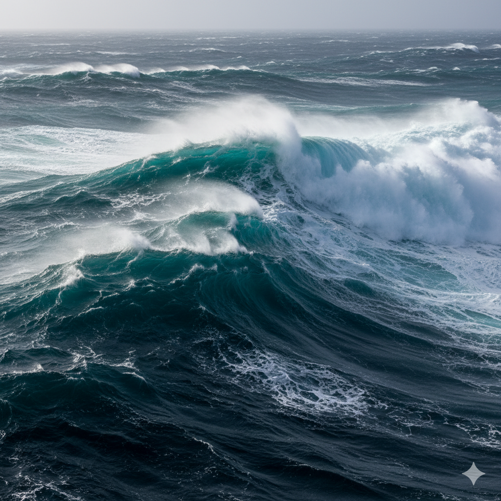 70mの高さになった巨大津波。沖の様子。