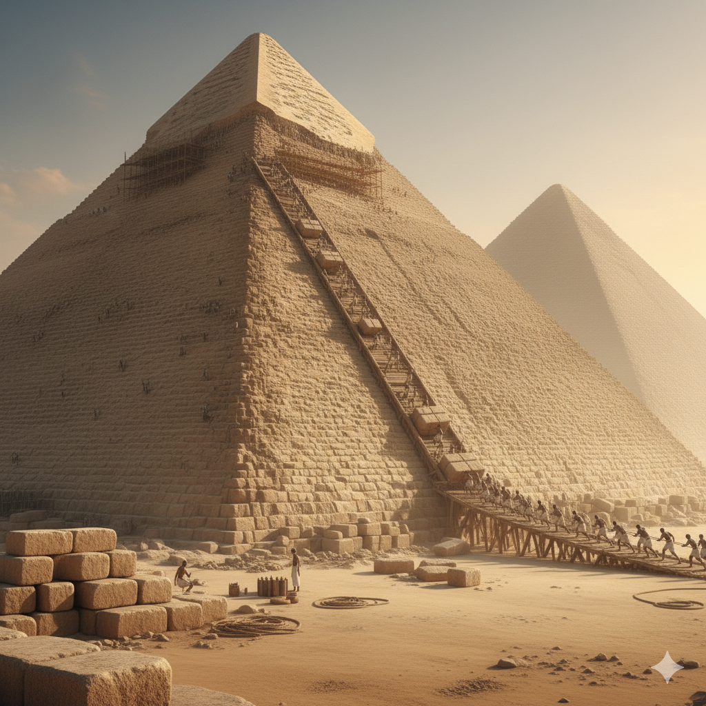 The monumental task of stacking five tonnes of limestone to a height of 140m was also carried out entirely by hand.