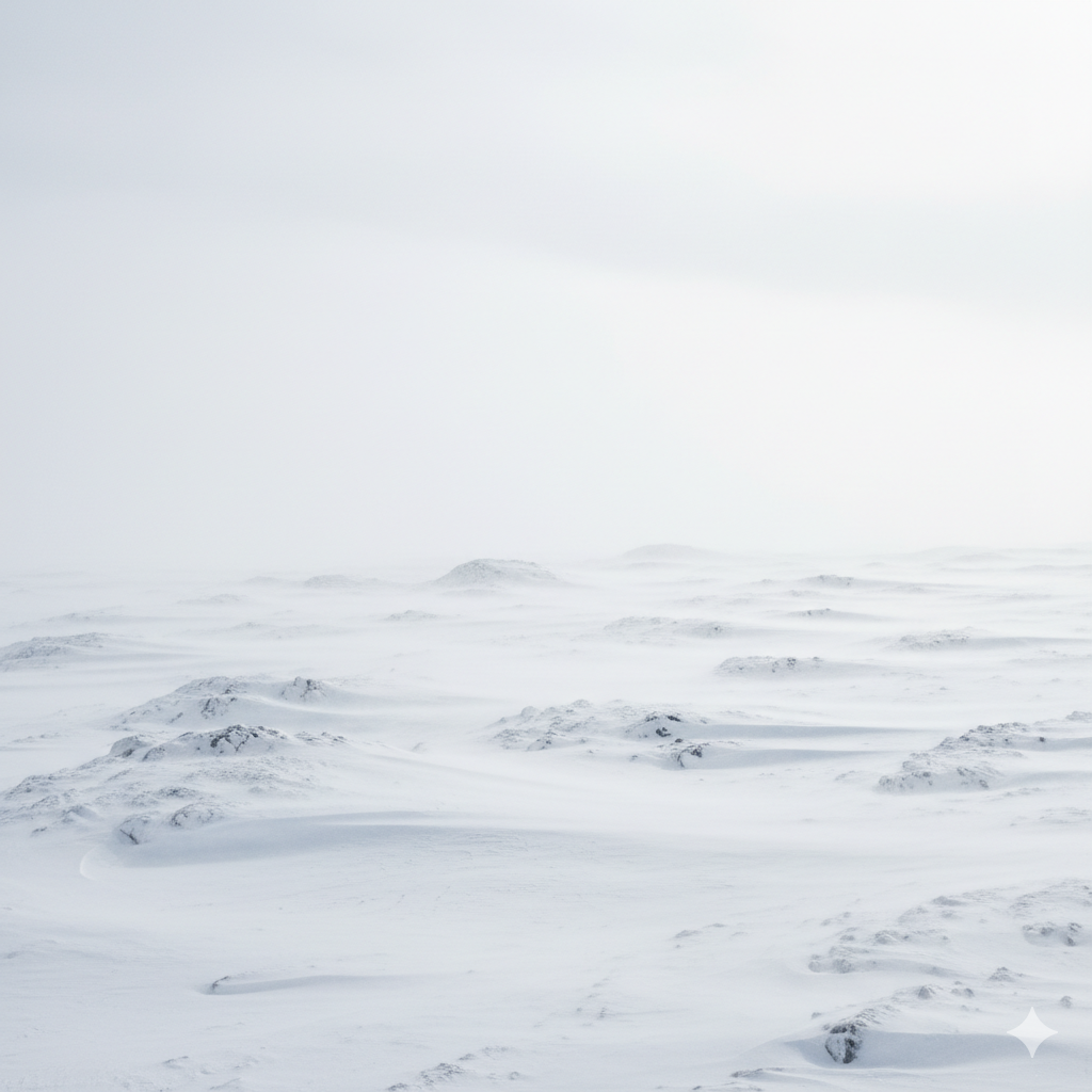 氷河期の世界。白く荒涼とした風景。