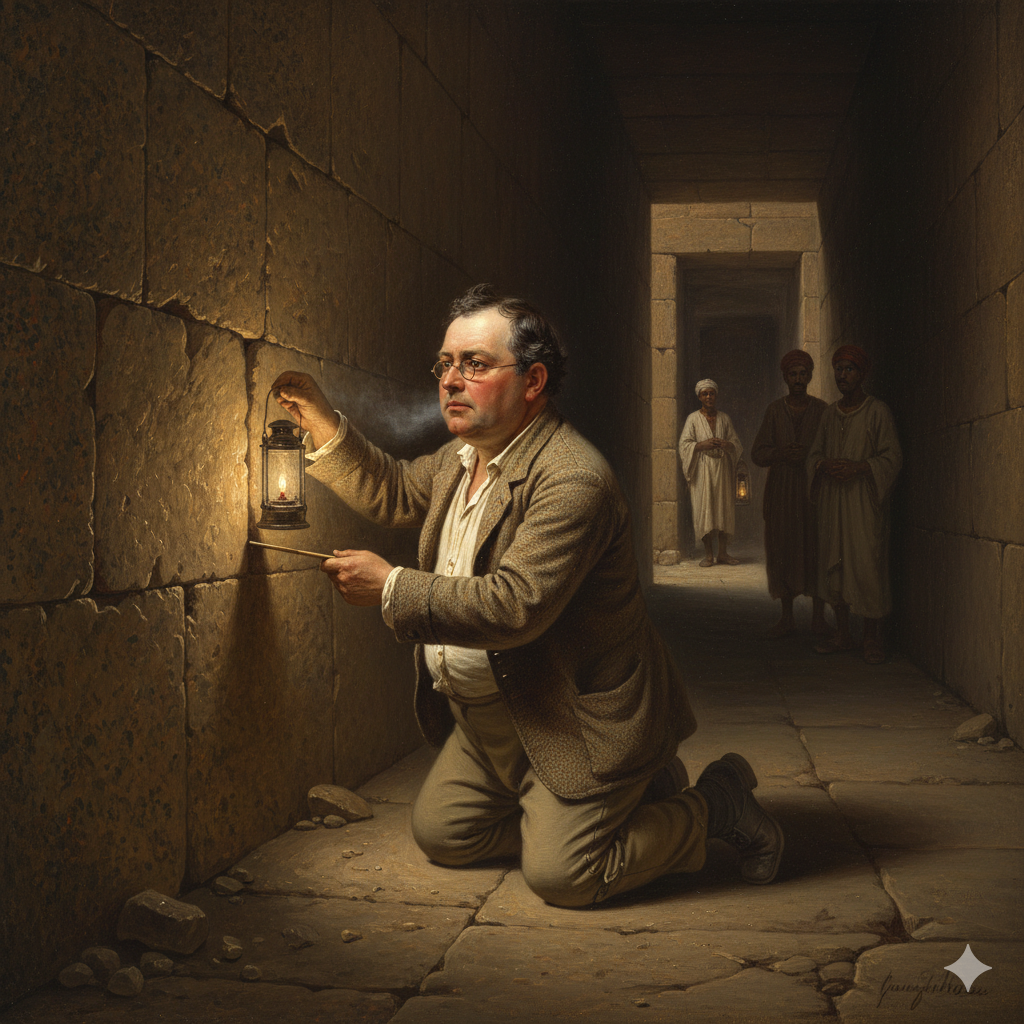 Caviglia, who considered the pyramids sacred, is conducting a careful investigation.