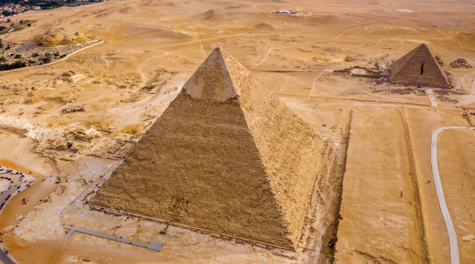 An aerial view of the Pyramid of Khafre.