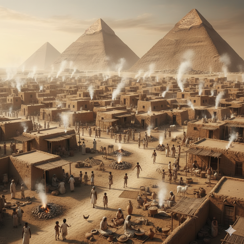 People living around the pyramids. This is the environment they likely lived in.