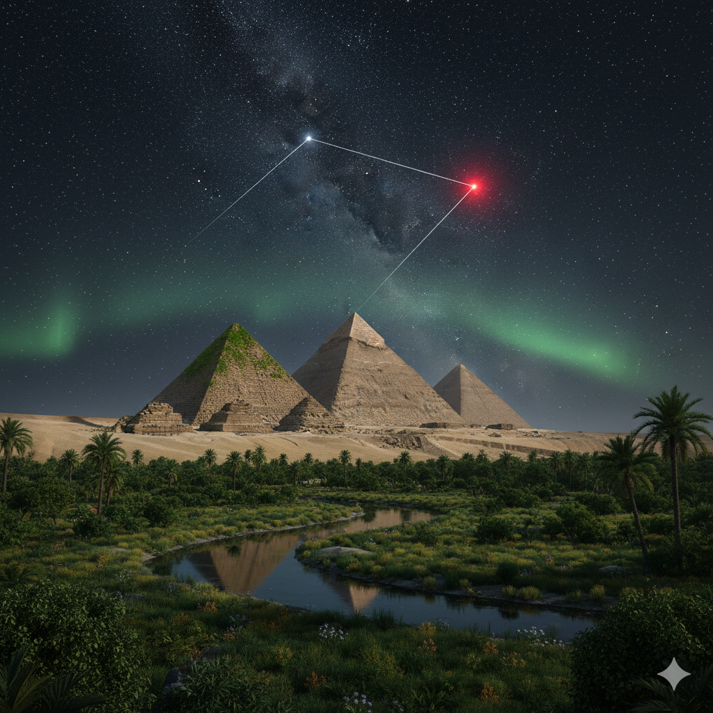 ピラミッドと夜空の星々。