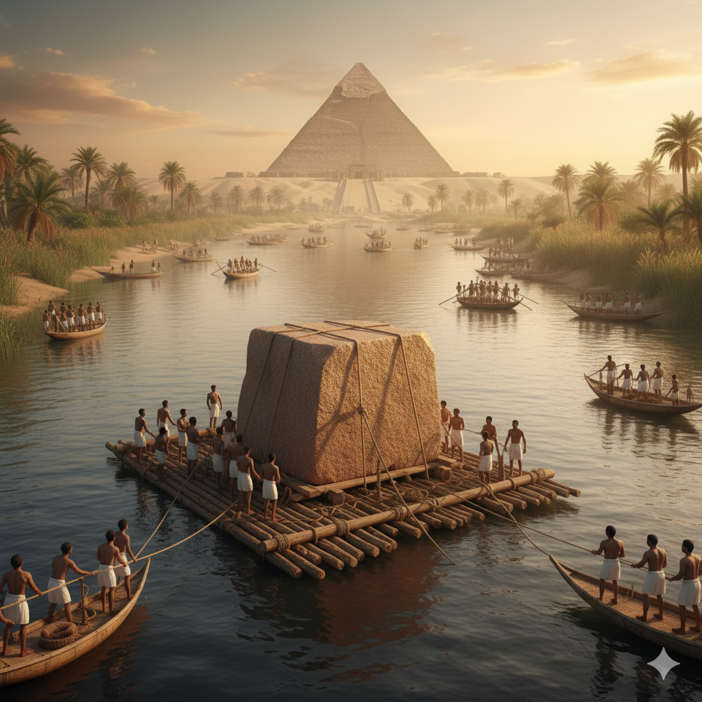 The granite was transported by water from a place 80km away. It weighed 80 tons, a weight that could not possibly be transported by raft.