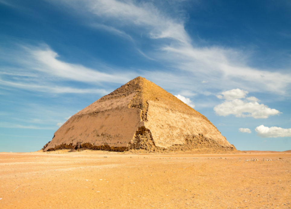 The Bent Pyramid. The rocks used are smaller than those of the Great Pyramid.
